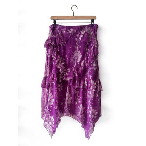 Urban Outfitters UO Tuli Ruffle Midi Skirt Purple Floral Women's Size M